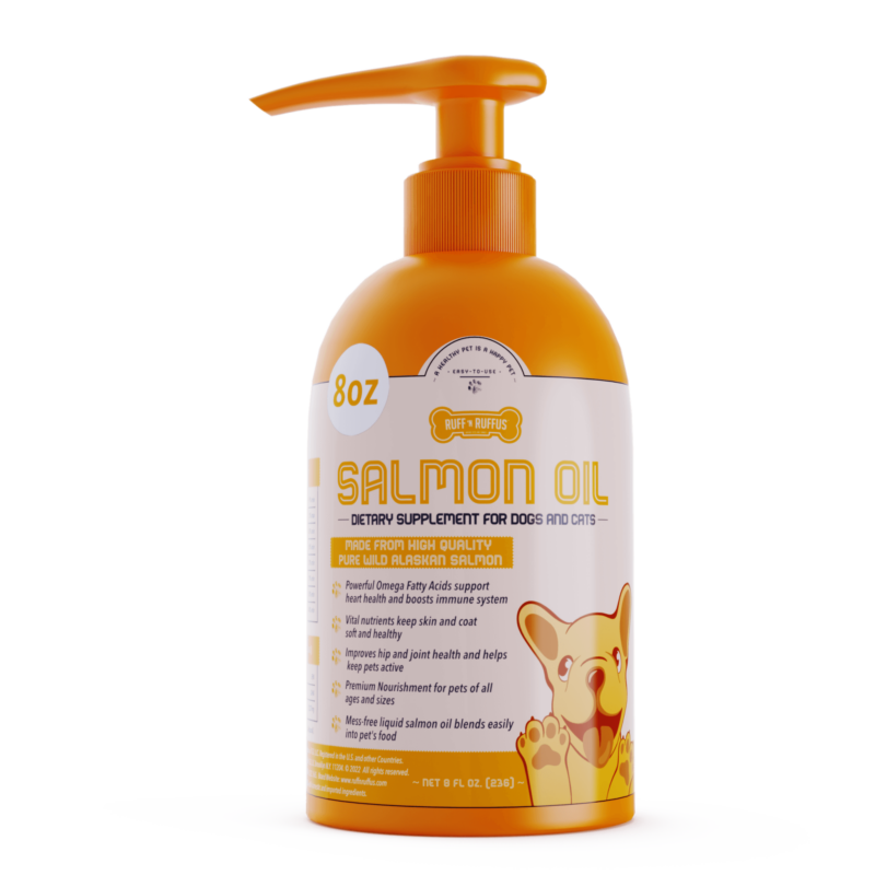 Enhance your pet's health and wellness with Ruff n Ruffus premium salmon oil. This high-quality bottle is packed with essential fatty acids to support joint mobility, skin and coat health, and overall well-being.
